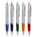 Union Printed "Classico" Silver Barrels Click Pen w/ Colored Grip